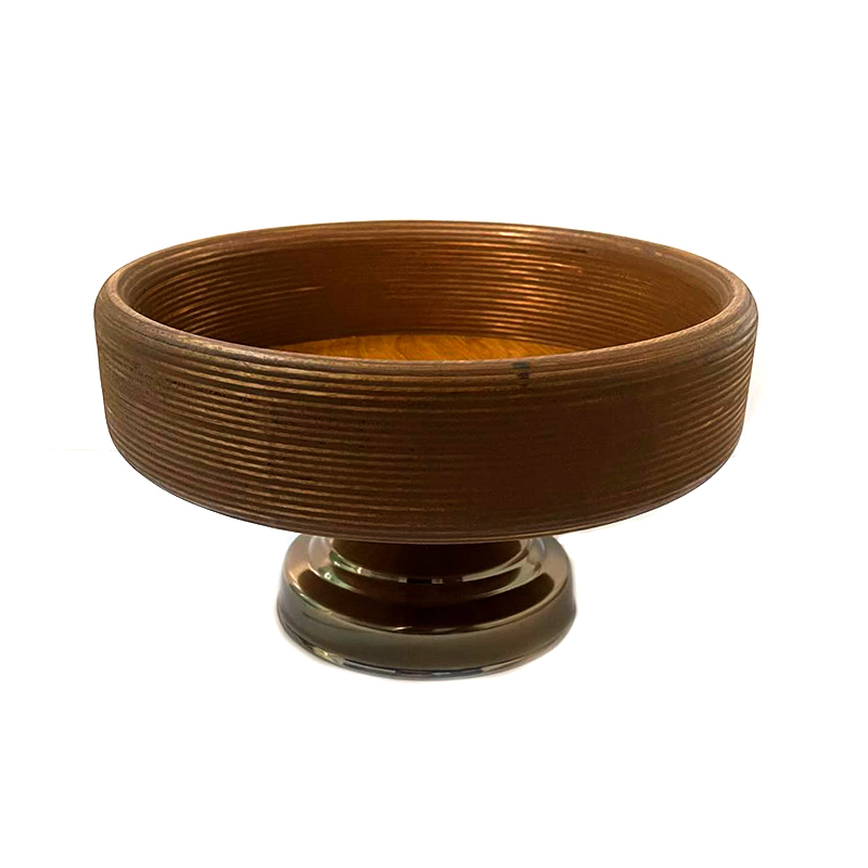 تصویر میوه خوری و آجیل خوری چوبی پایه دار قطر 26 سانتی‌متر