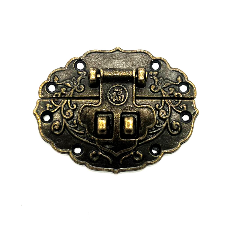 چفت آنتیک زیتونی دو تکه طرح پیچک سایز 5.5 سانتی‌متر