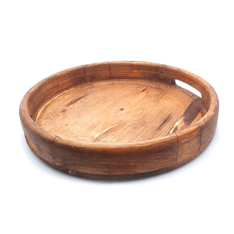 سینی چوبی گرد دسته دار قطر 32 سانتی‌متر